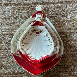 Vintage 1959 Holt Howard Festive Santa Claus Stacking Plates - Red and White